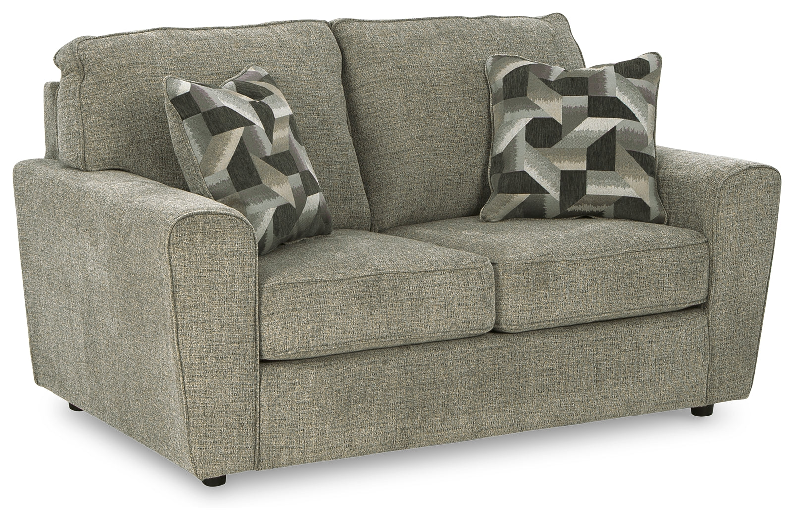 Angled side view of Cascilla Pewter Loveseat