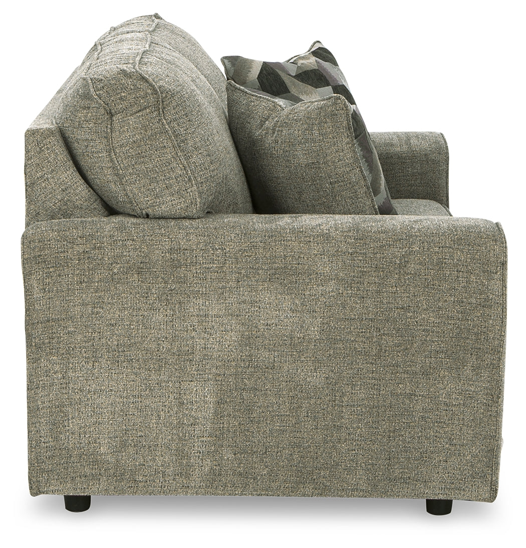 Side detail of Cascilla Pewter loveseat upholstery