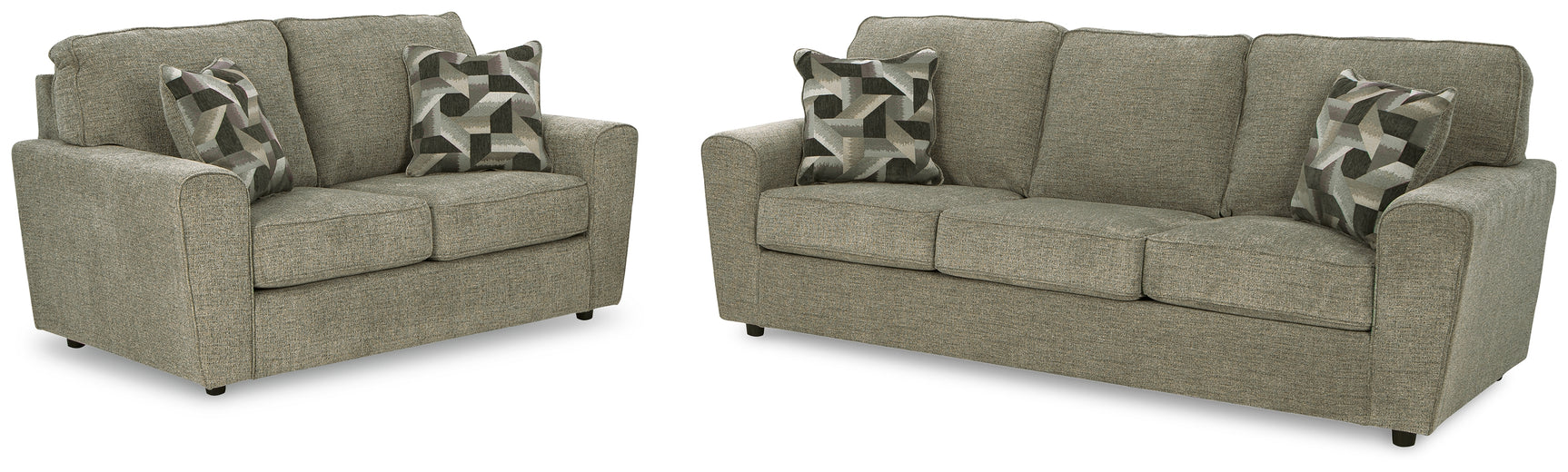 Side view of Cascilla Pewter Sofa and Loveseat set