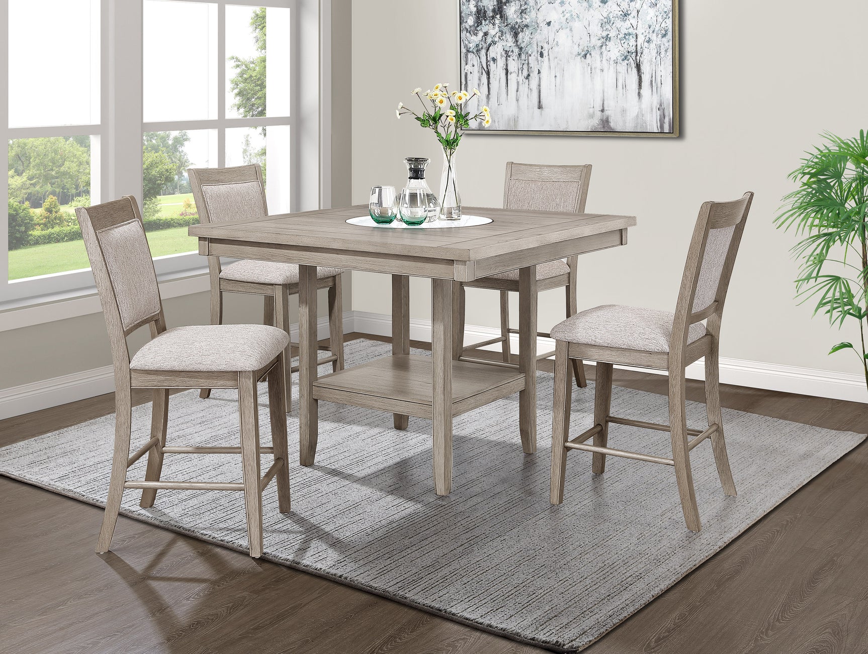 Side angle of Fulton Gray Marble Top Counter Height Dining Set