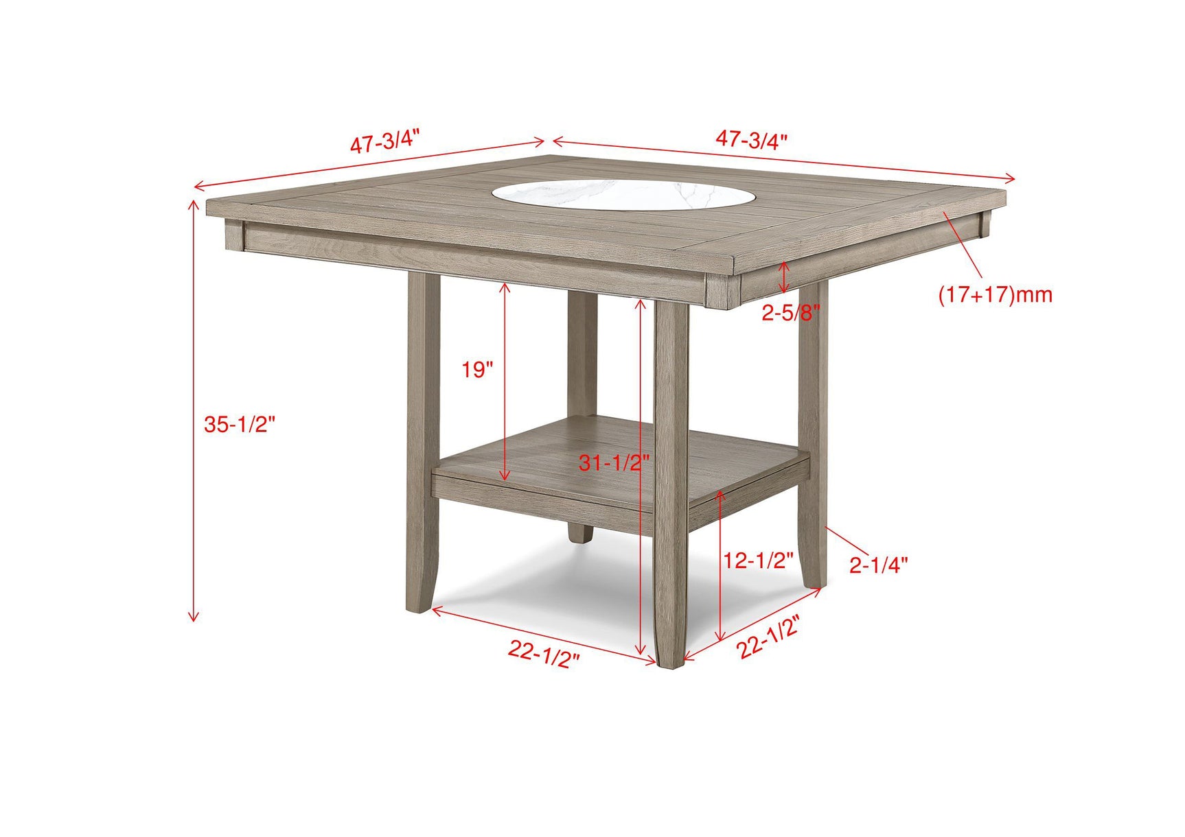 Side view showing table leg design