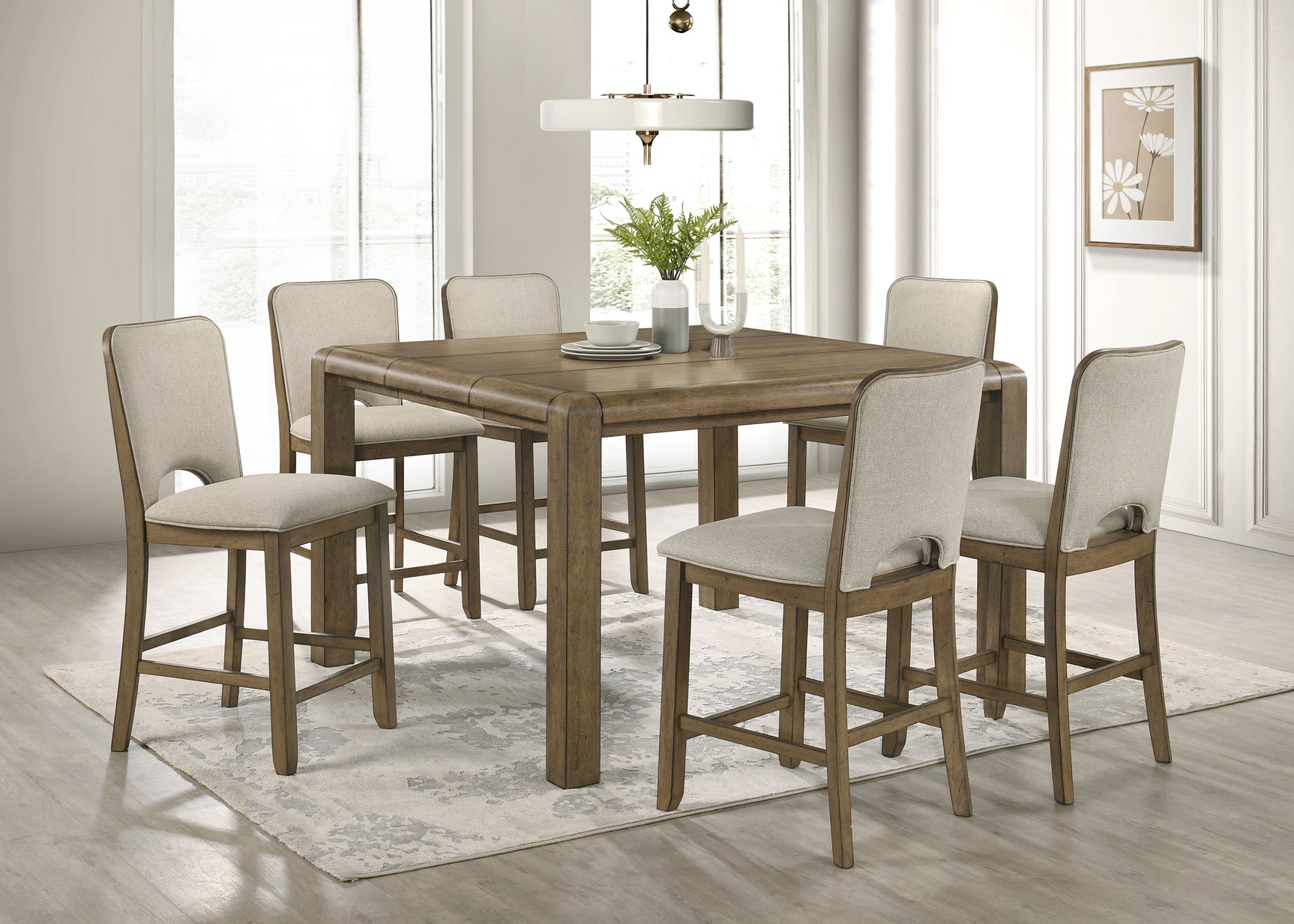 Detail of Cockrell Light Brown Rectangular Counter Height Dining Table surface