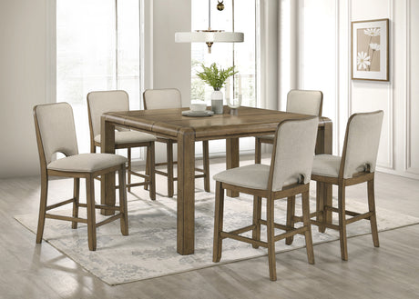 Detail of Cockrell Light Brown Rectangular Counter Height Dining Table surface
