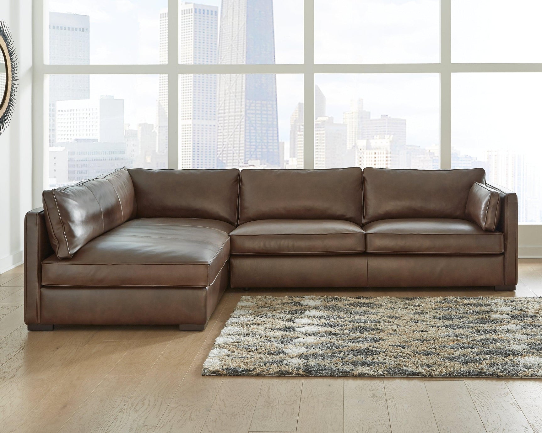 Kiessel Chocolate Leather 2-Piece Sectional - Ella Furniture