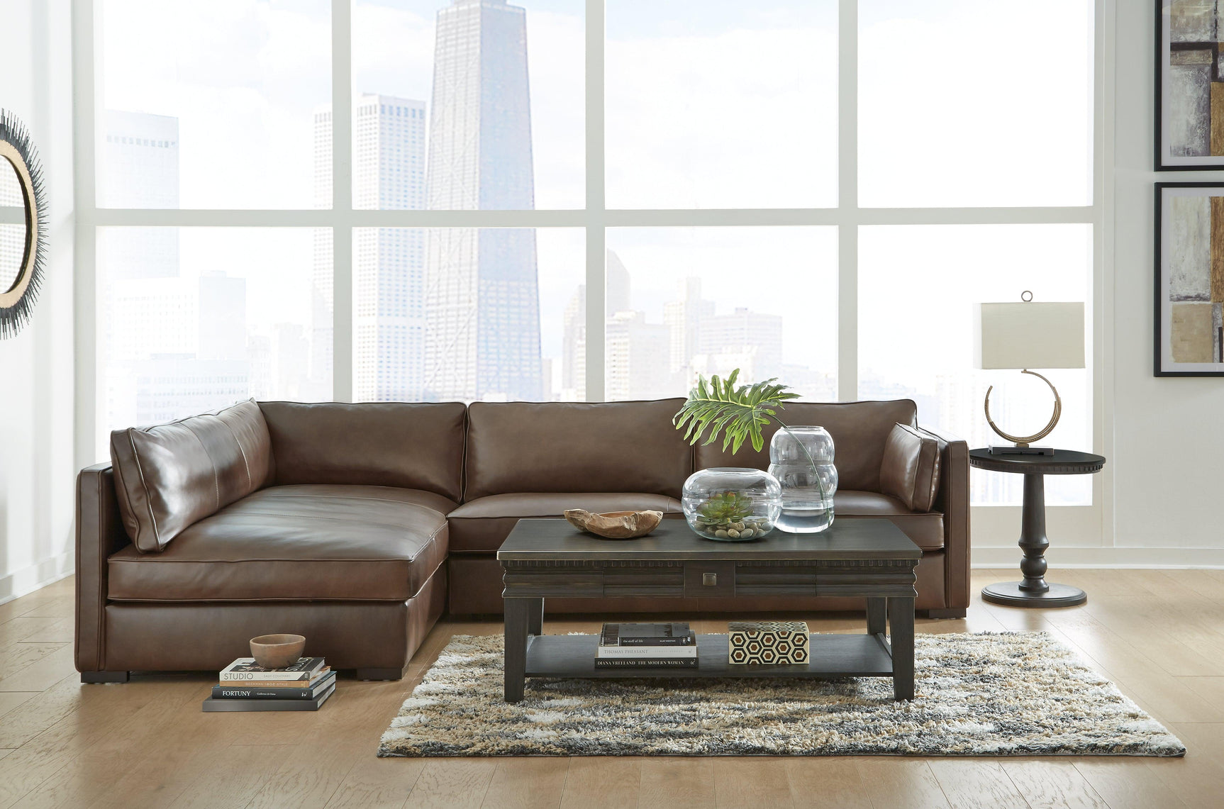 Kiessel Chocolate Leather 2-Piece Sectional - Ella Furniture