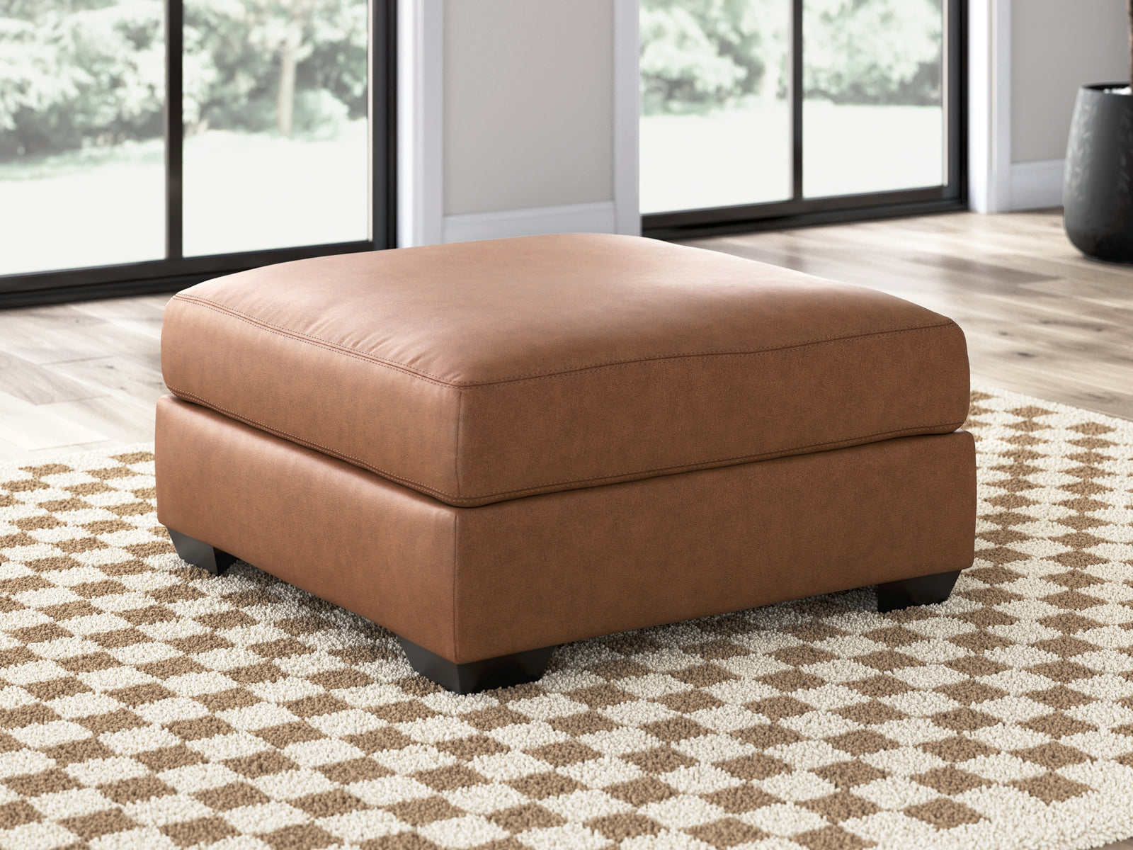 WillowBend Caramel Faux Leather Oversized Accent Ottoman