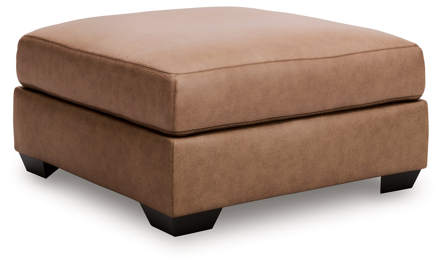 WillowBend oversized ottoman side view showing caramel upholstery