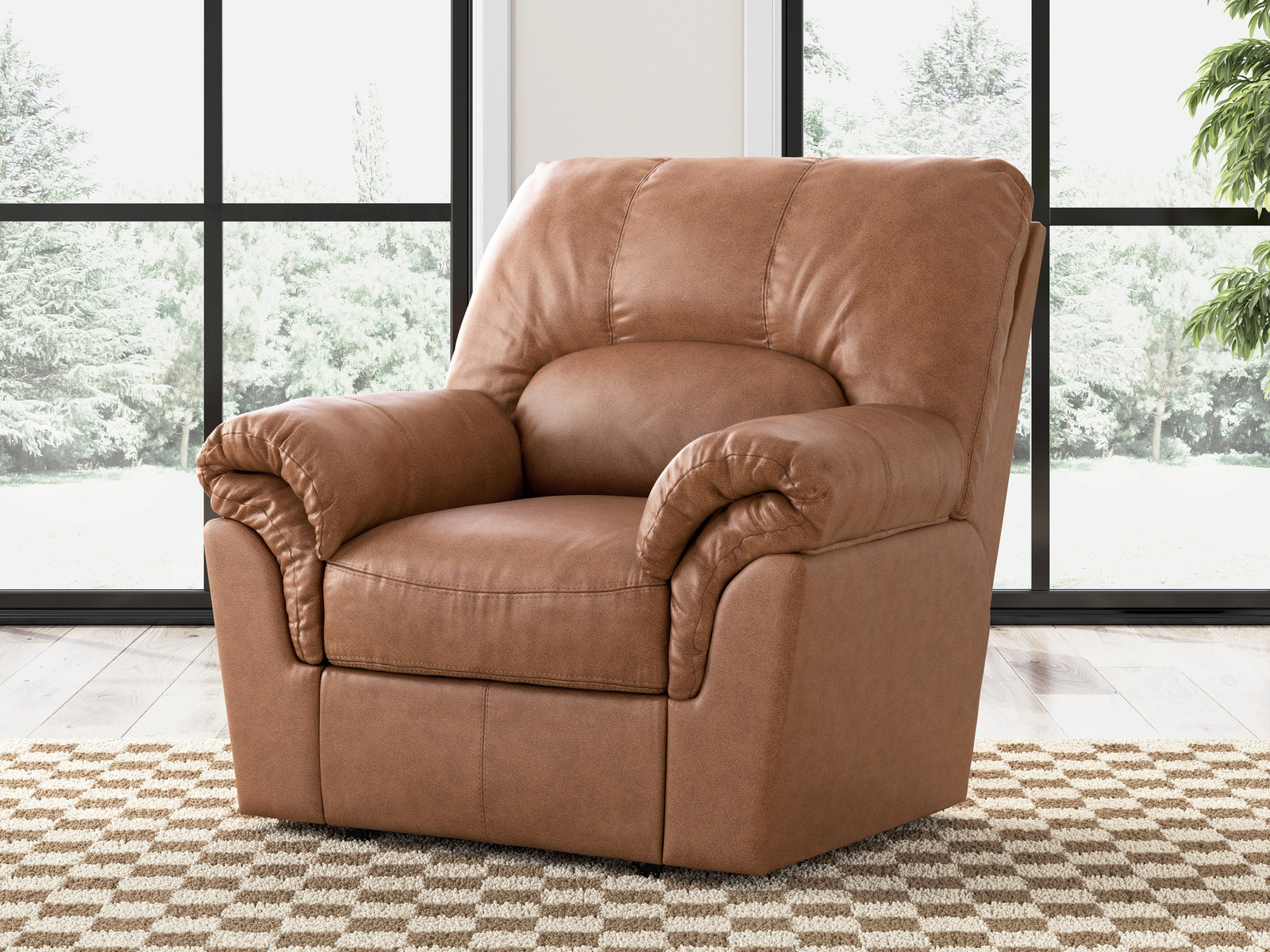 main view of WillowBend Caramel Faux Leather Recliner recliner