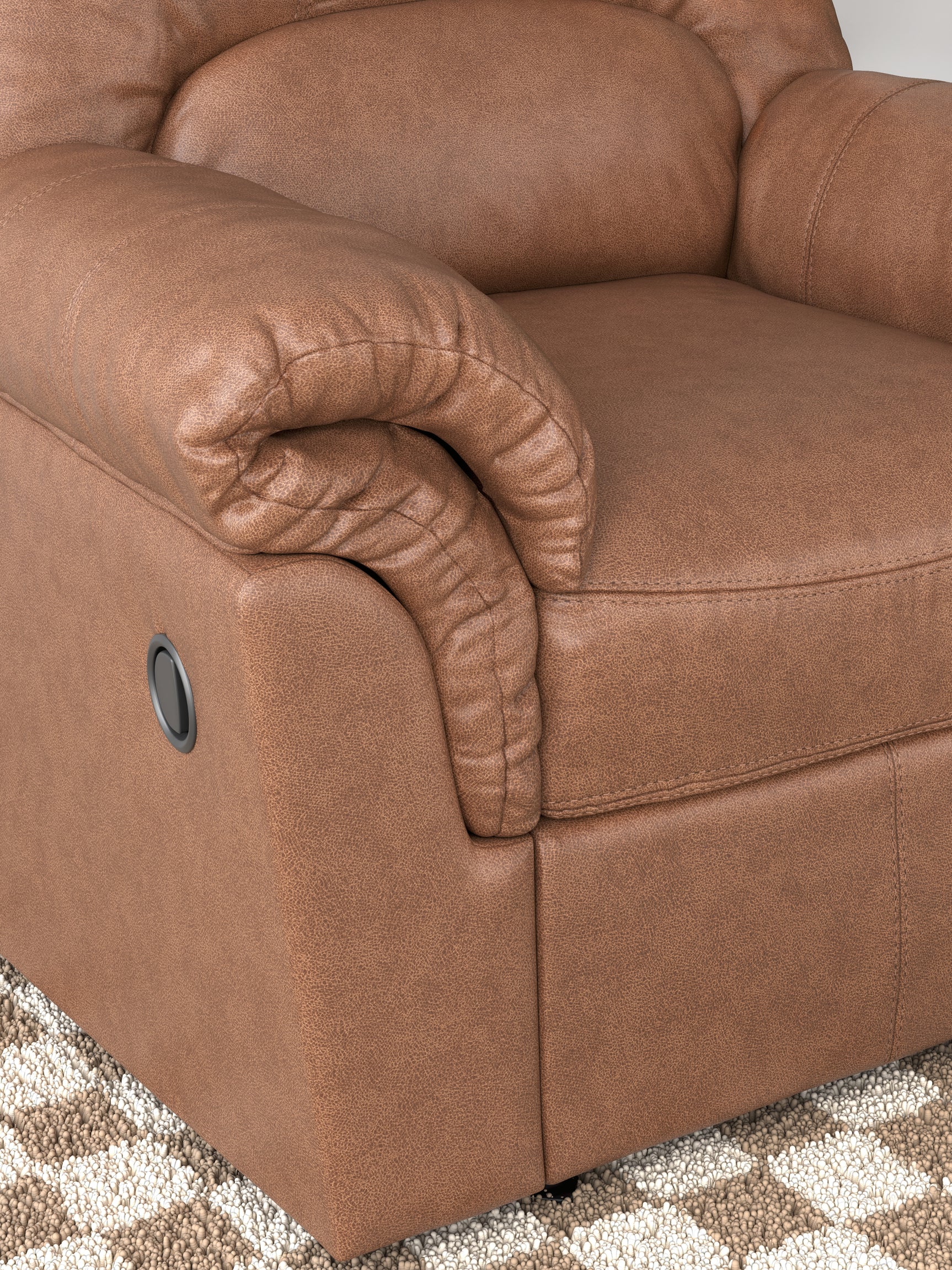 WillowBend Caramel Faux Leather Recliner chair detailed close-up