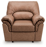 WillowBend Caramel Faux Leather Recliner chair reclining position side view