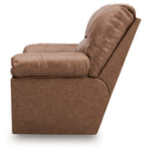 WillowBend Caramel Faux Leather Recliner chair reclining side angle