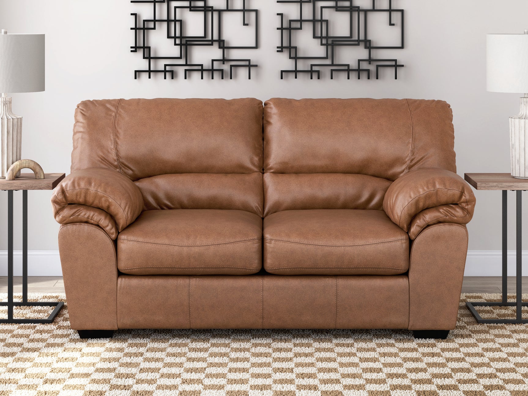 WillowBend Caramel Faux Leather Loveseat