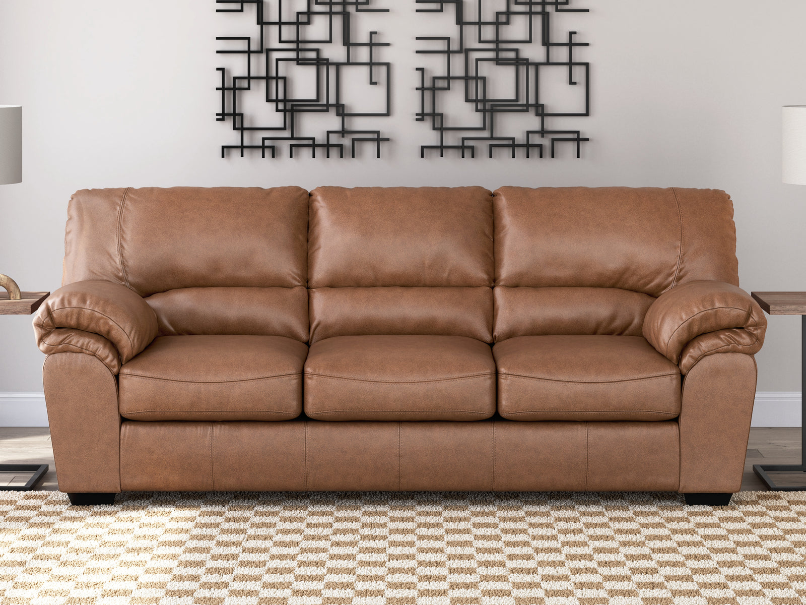 main view of WillowBend Caramel Faux Leather Sofa furniture