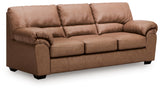 WillowBend Caramel Faux Leather Sofa side angle view