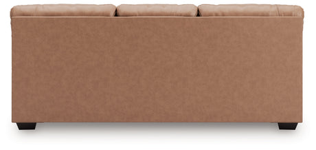 WillowBend Caramel Faux Leather Sofa back detail view