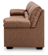 WillowBend Caramel Faux Leather Sofa opposite side angled view