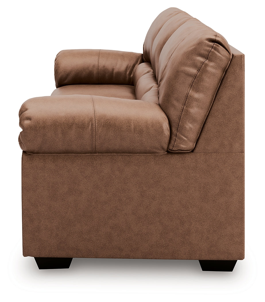 WillowBend Caramel Faux Leather Sofa opposite side angled view