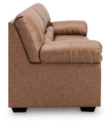 WillowBend Caramel Faux Leather Sofa side view