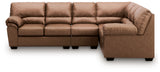 Head-on view of WillowBend Caramel Faux Leather Sectional