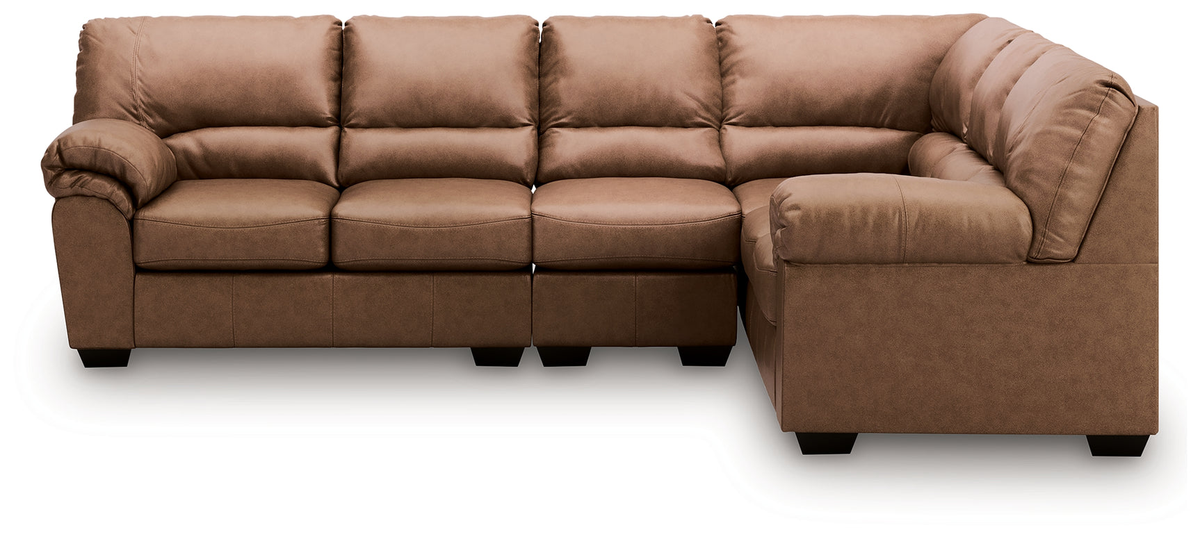 Head-on view of WillowBend Caramel Faux Leather Sectional