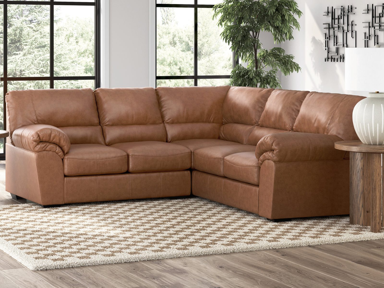 main view of WillowBend Caramel Faux Leather 2-Piece Sectional sectional sofa