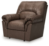 WillowBend Umber Faux Leather Recliner chair reclining position