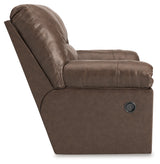 WillowBend Umber Faux Leather Recliner chair side reclining angle