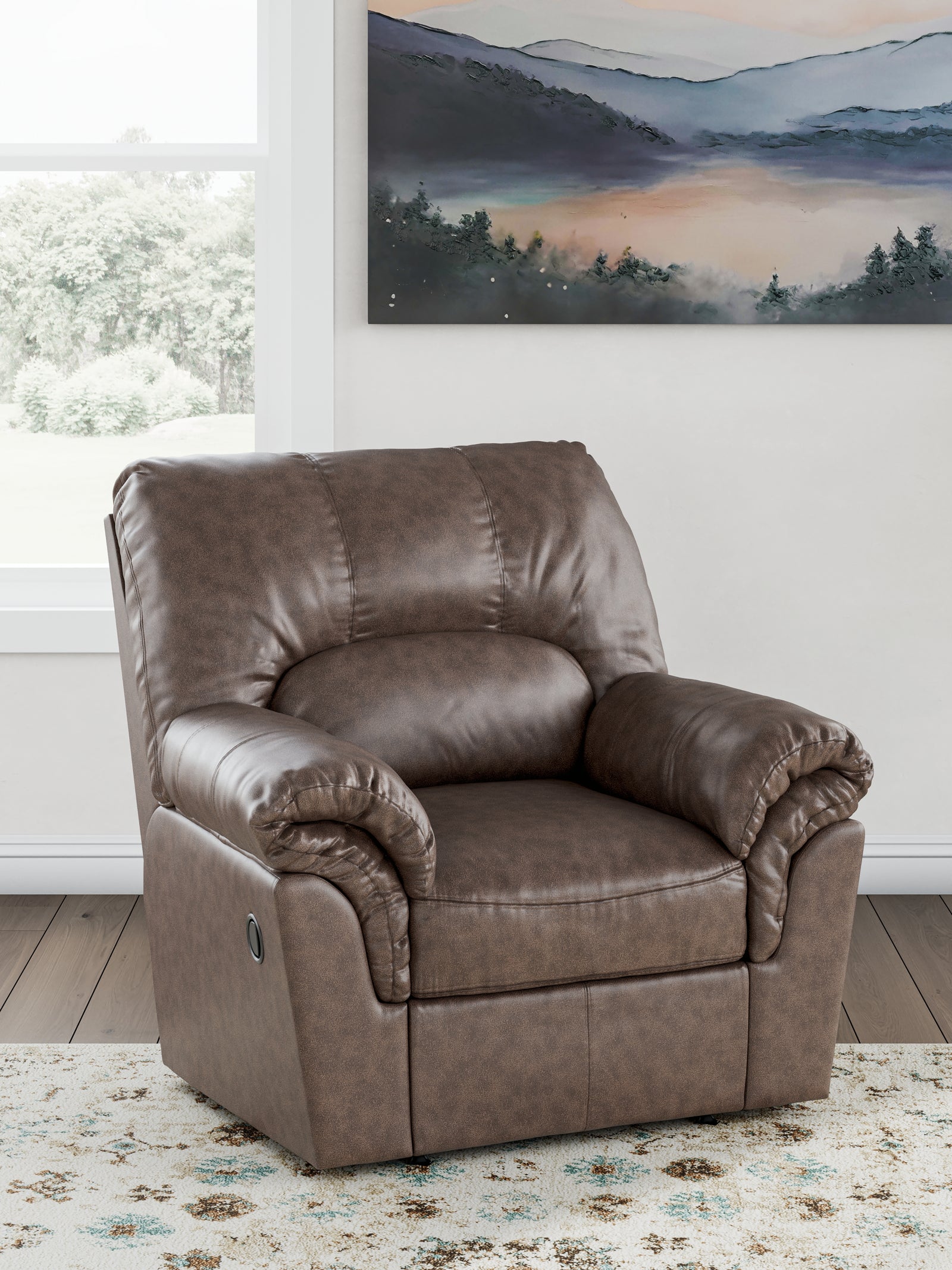 main view of WillowBend Umber Faux Leather Recliner recliner