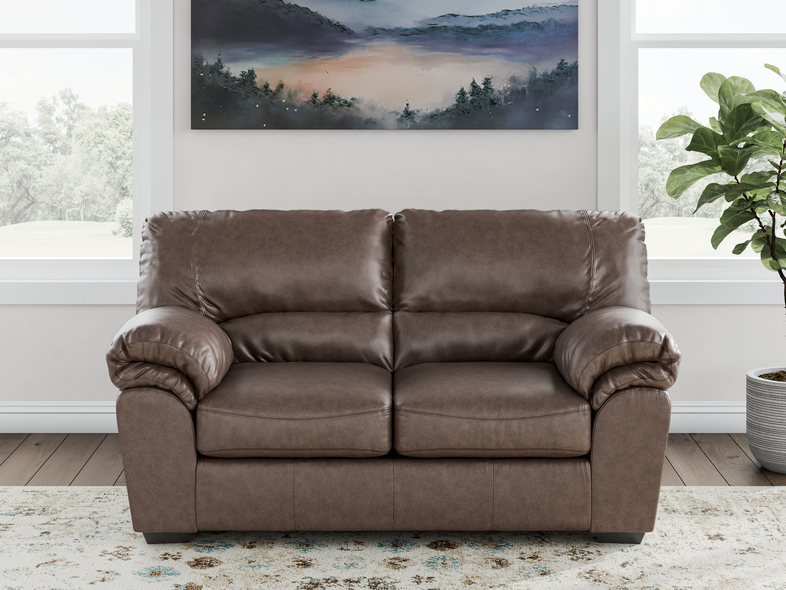 WillowBend Umber Faux Leather Loveseat