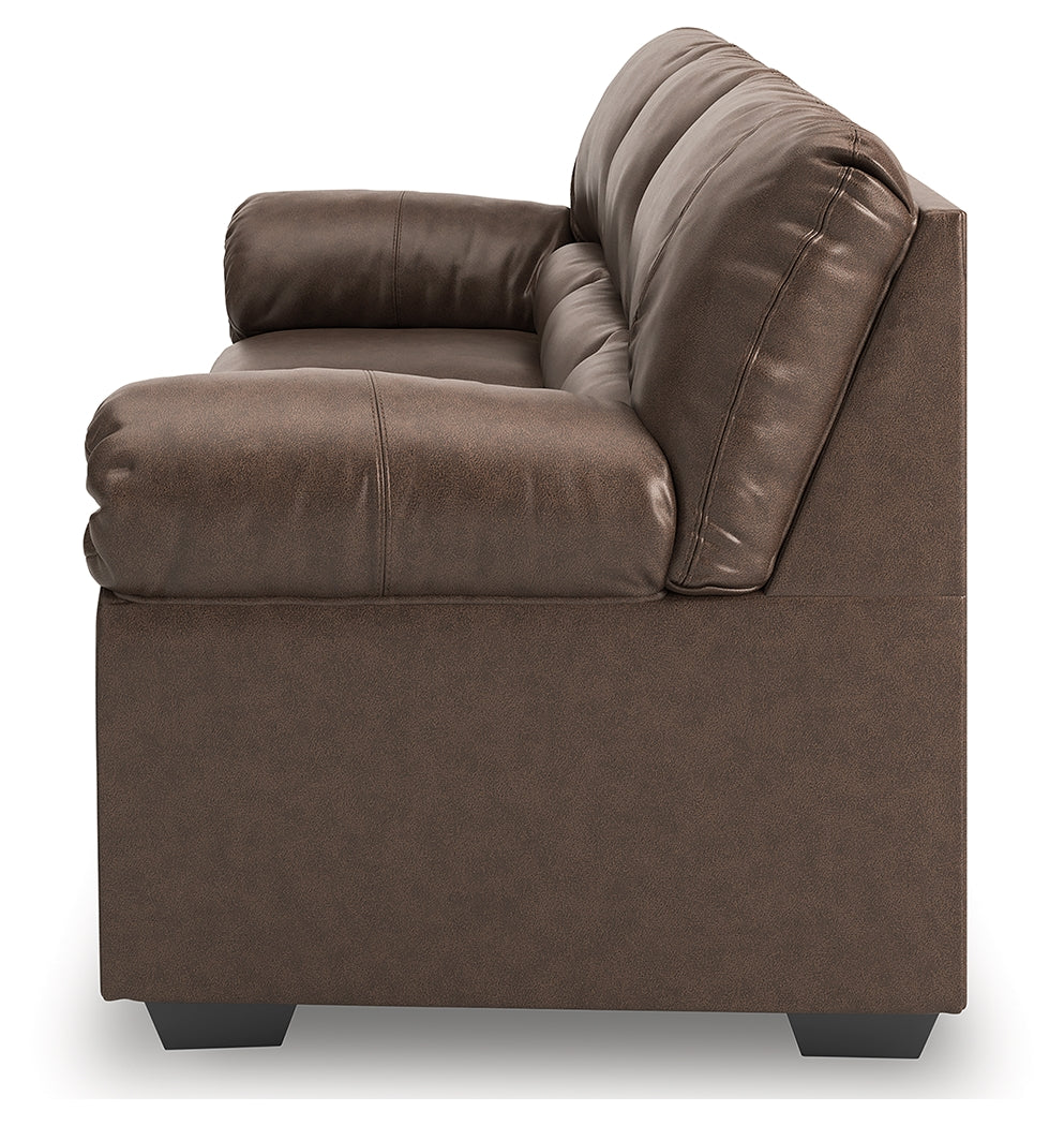 WillowBend Umber Faux Leather Sofa side stitching detail