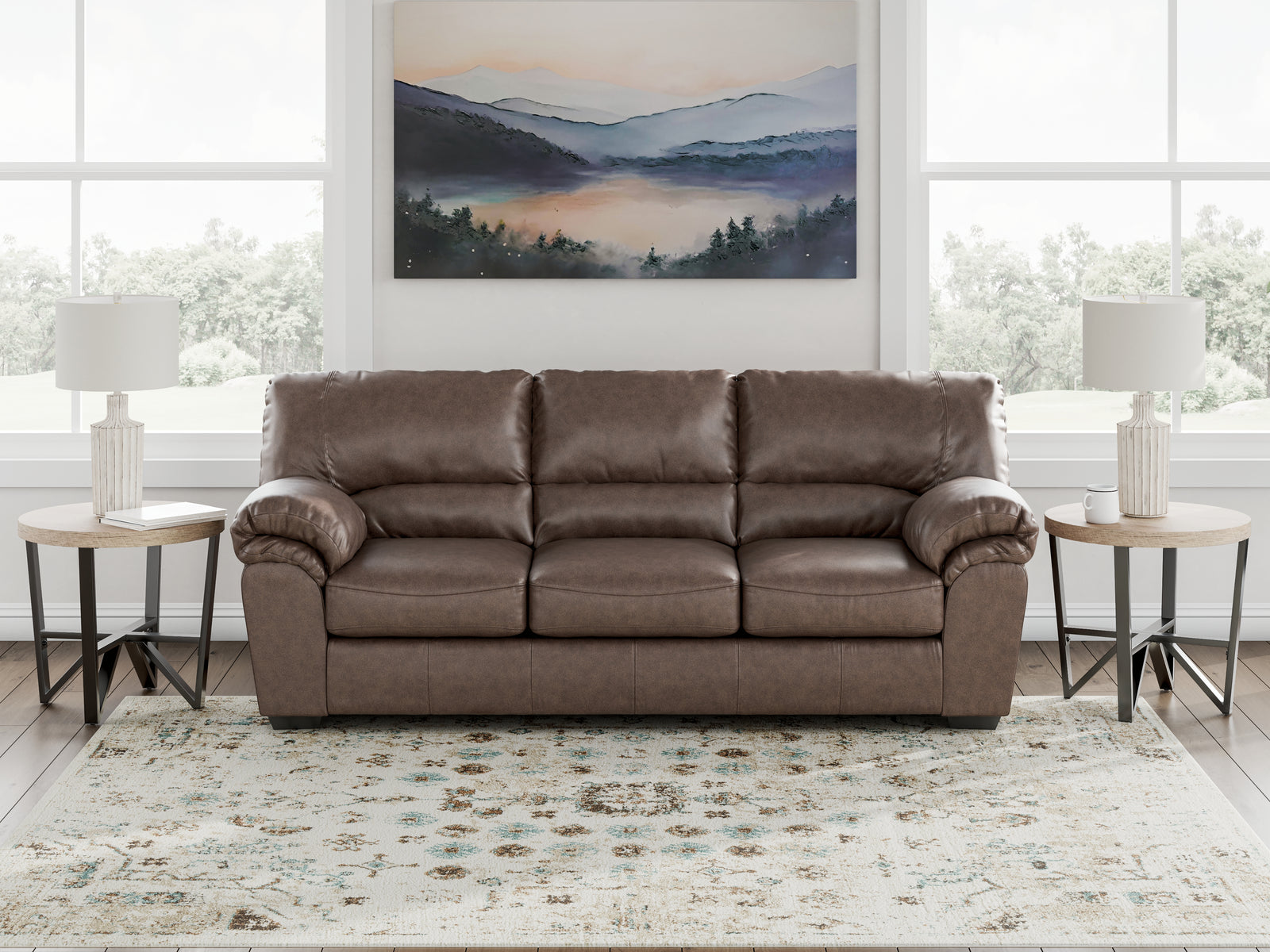 main view of WillowBend Umber Faux Leather Sofa furniture