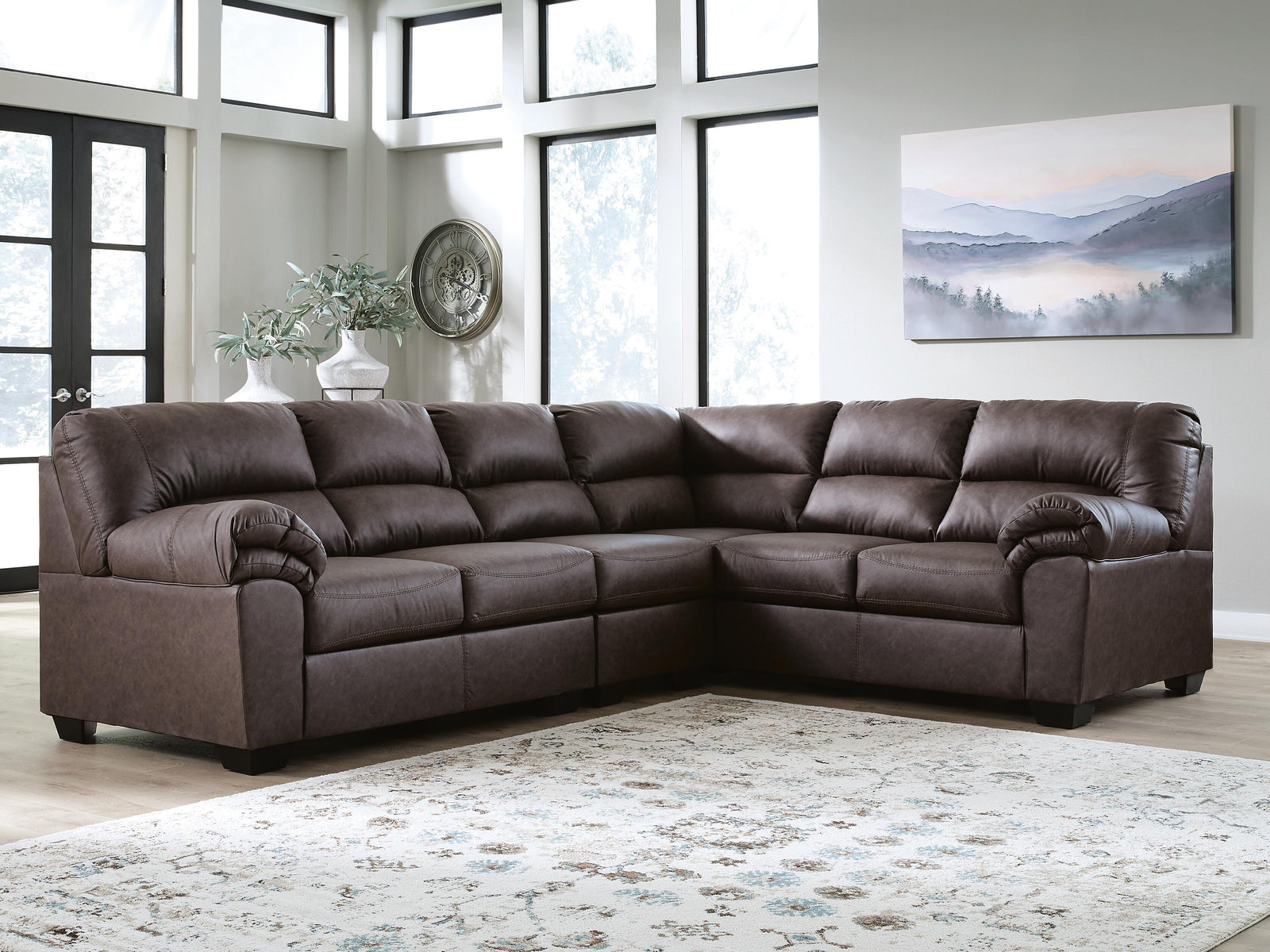 main view of WillowBend Umber Faux Leather 3-Piece Sectional sectional sofa