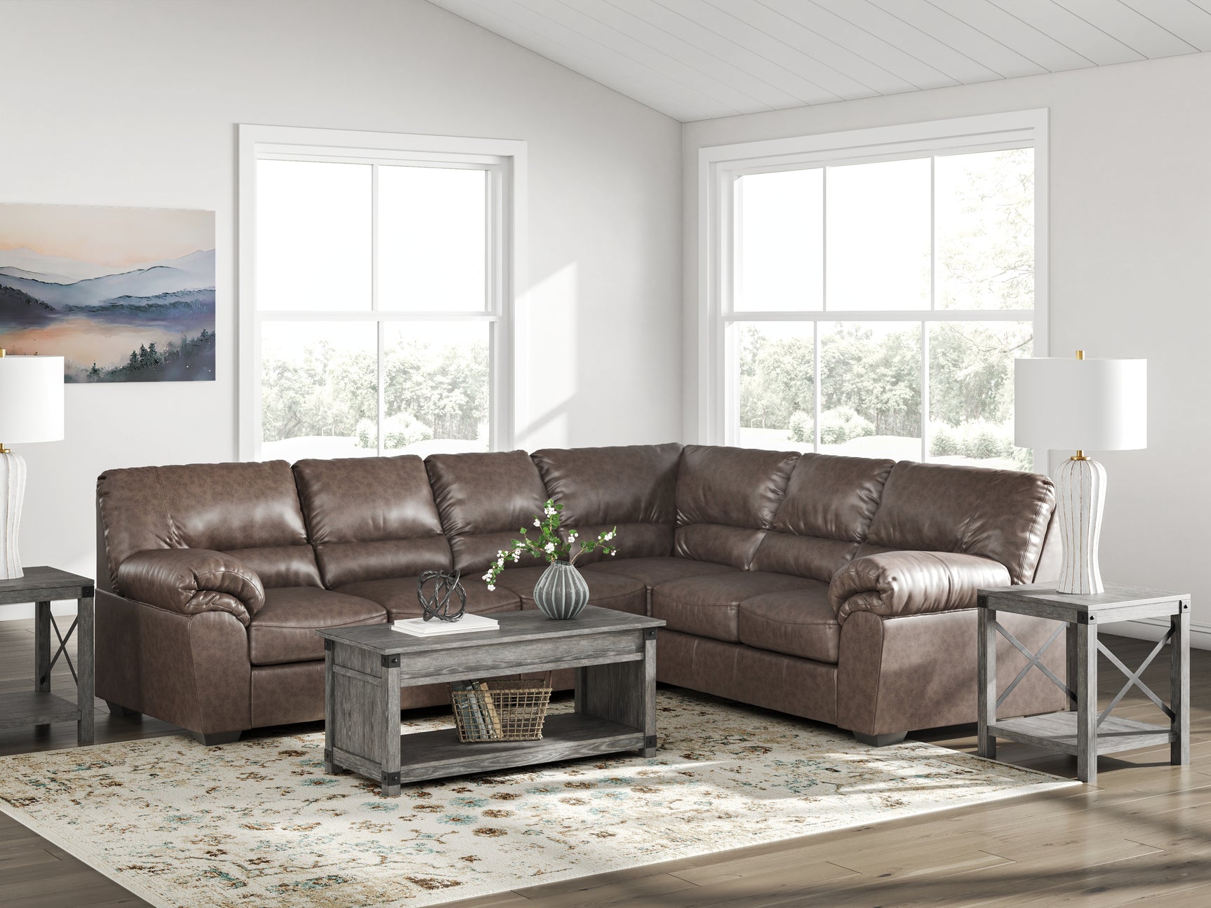 Detail of stitching and material on WillowBend sectional sofa