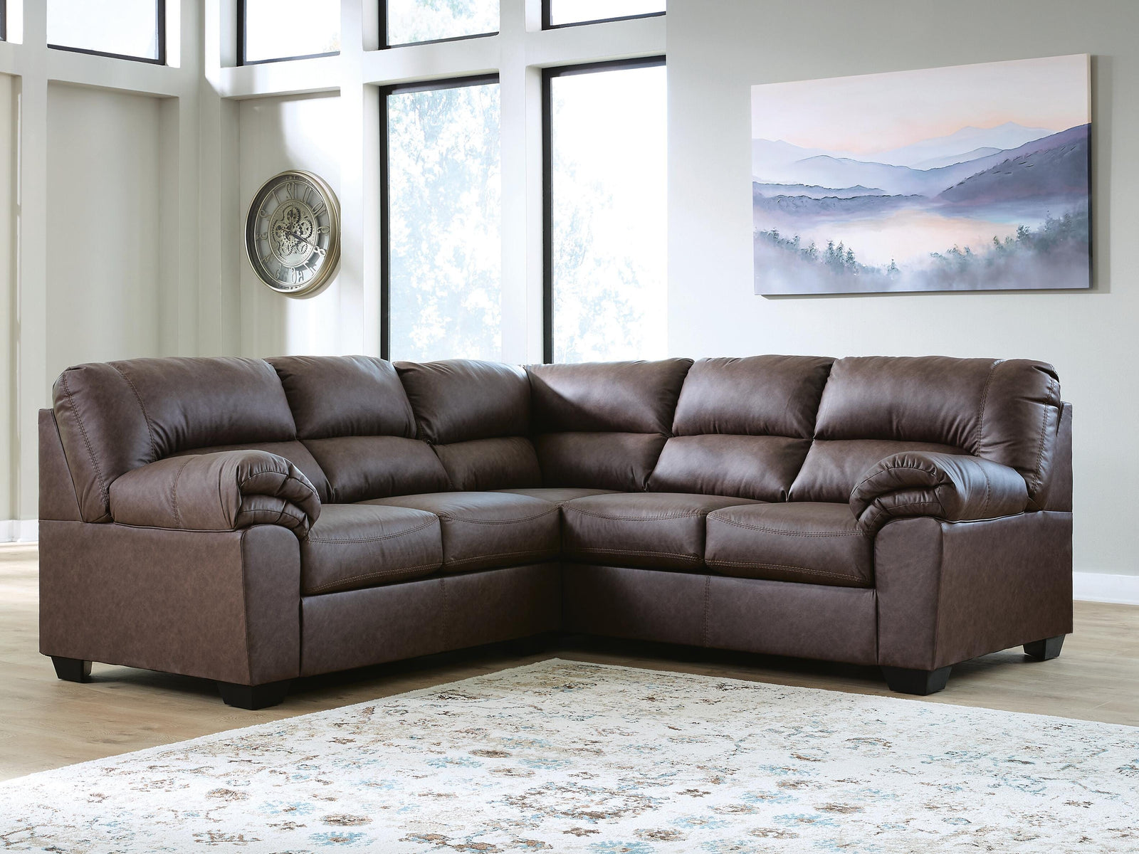 main view of WillowBend Umber Faux Leather 2-Piece Sectional sectional sofa