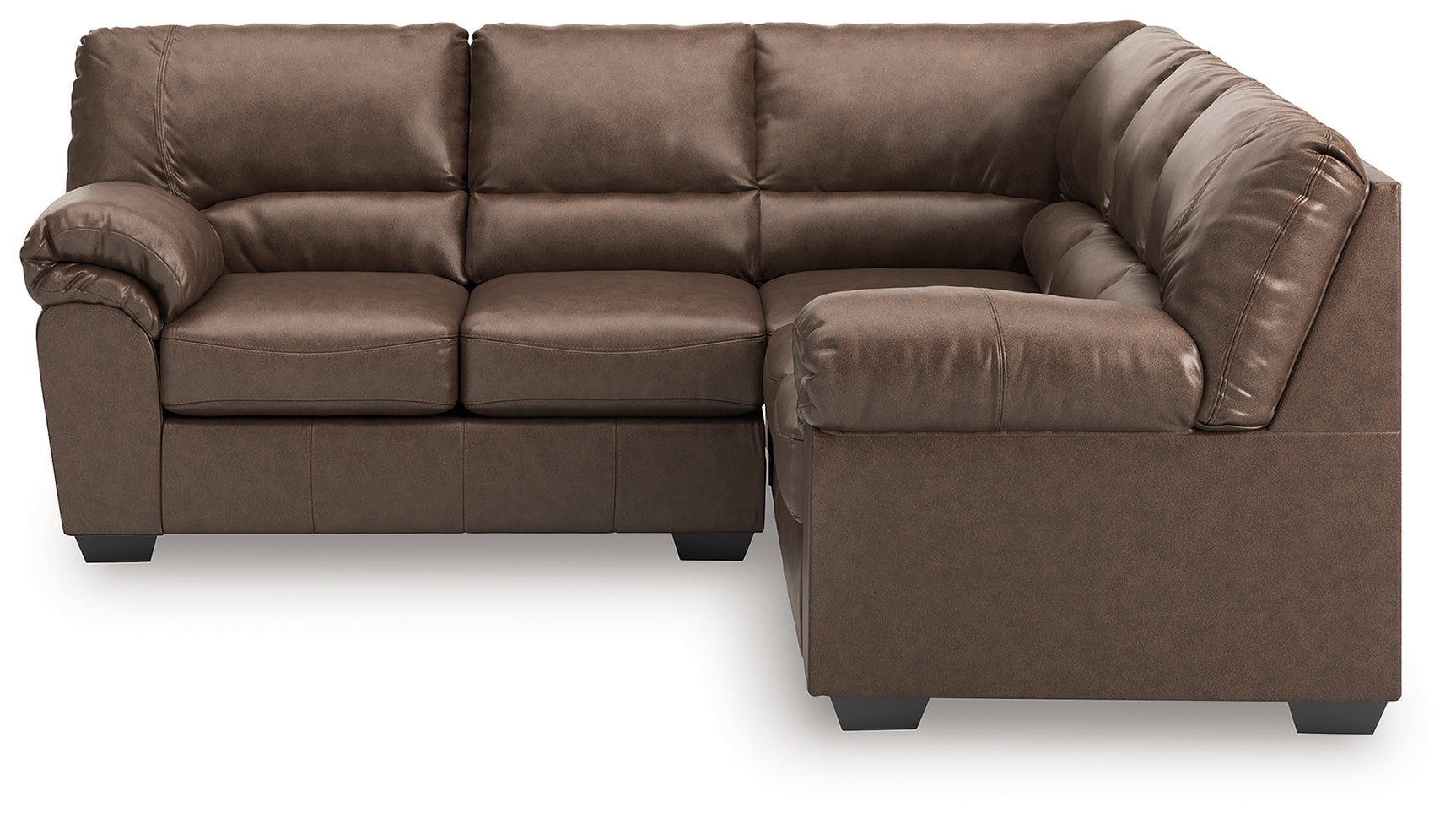 Head-on view of WillowBend Umber Faux Leather sectional