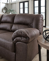 Detail view of sectional sofa arm and upholstery