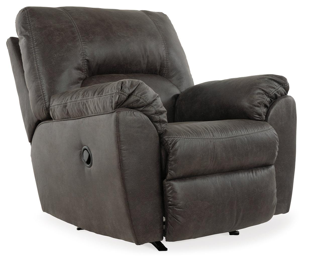 Side view of Tambo Pewter Faux Leather Recliner reclined position