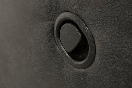 Reclined position close-up of Tambo Pewter Faux Leather Recliner