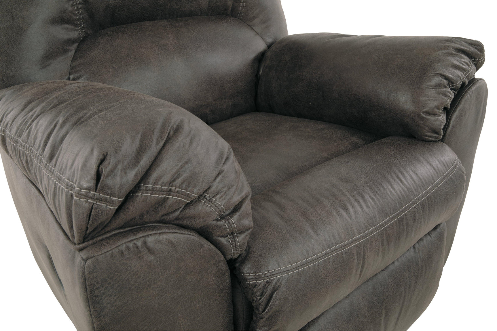 Detailed upholstery close-up of Tambo Pewter Faux Leather Recliner