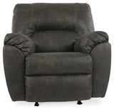 Tambo Pewter Faux Leather Recliner side profile in reclined position