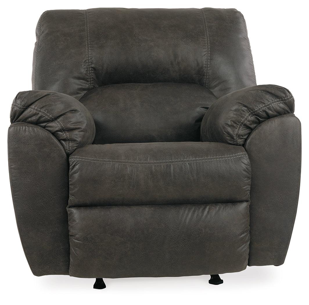 Tambo Pewter Faux Leather Recliner side profile in reclined position