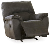 Close-up side view of Tambo Pewter Faux Leather Recliner upholstery