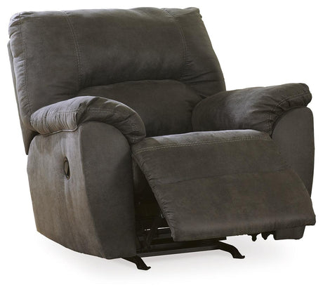 Close-up side view of Tambo Pewter Faux Leather Recliner upholstery