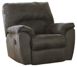 Side angle of Tambo Pewter Faux Leather Recliner in neutral lighting