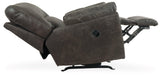 Side view of Tambo Pewter Faux Leather Recliner with footrest extended