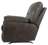 Detailed look at armrest of Tambo Pewter Faux Leather Recliner