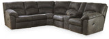 Left-arm facing reclining loveseat in pewter faux leather