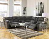 Right-arm facing reclining loveseat with center storage and cup holders