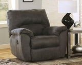 Tambo Pewter Faux Leather Recliner fully reclined side angle