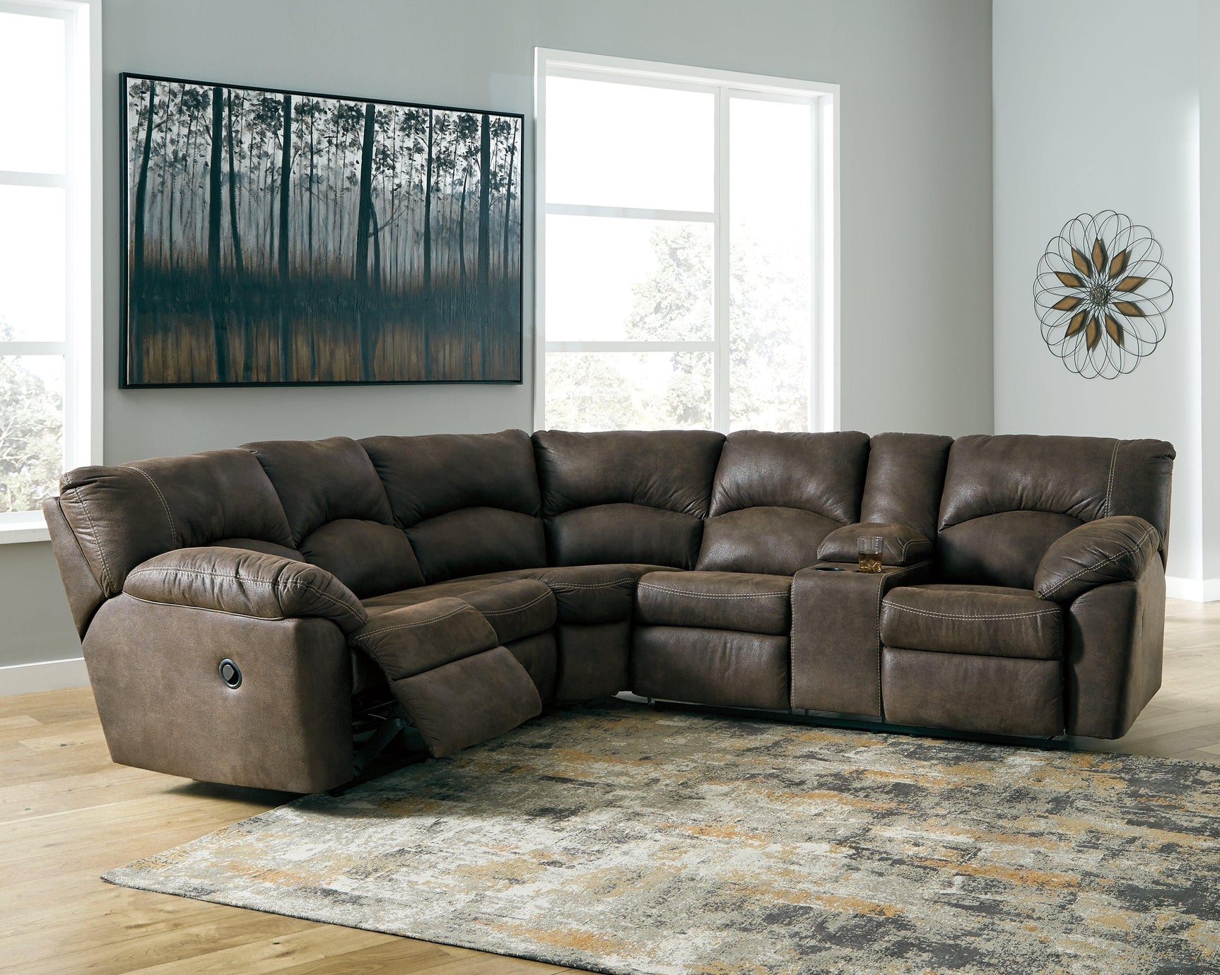 Front view showing solid pewter faux leather upholstery